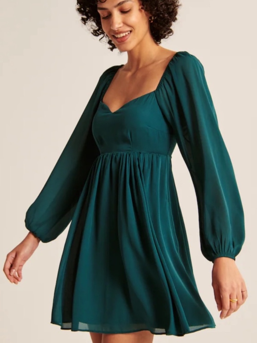 A&F Babydoll Emerald Green Mini Dress Chiffon Size S
